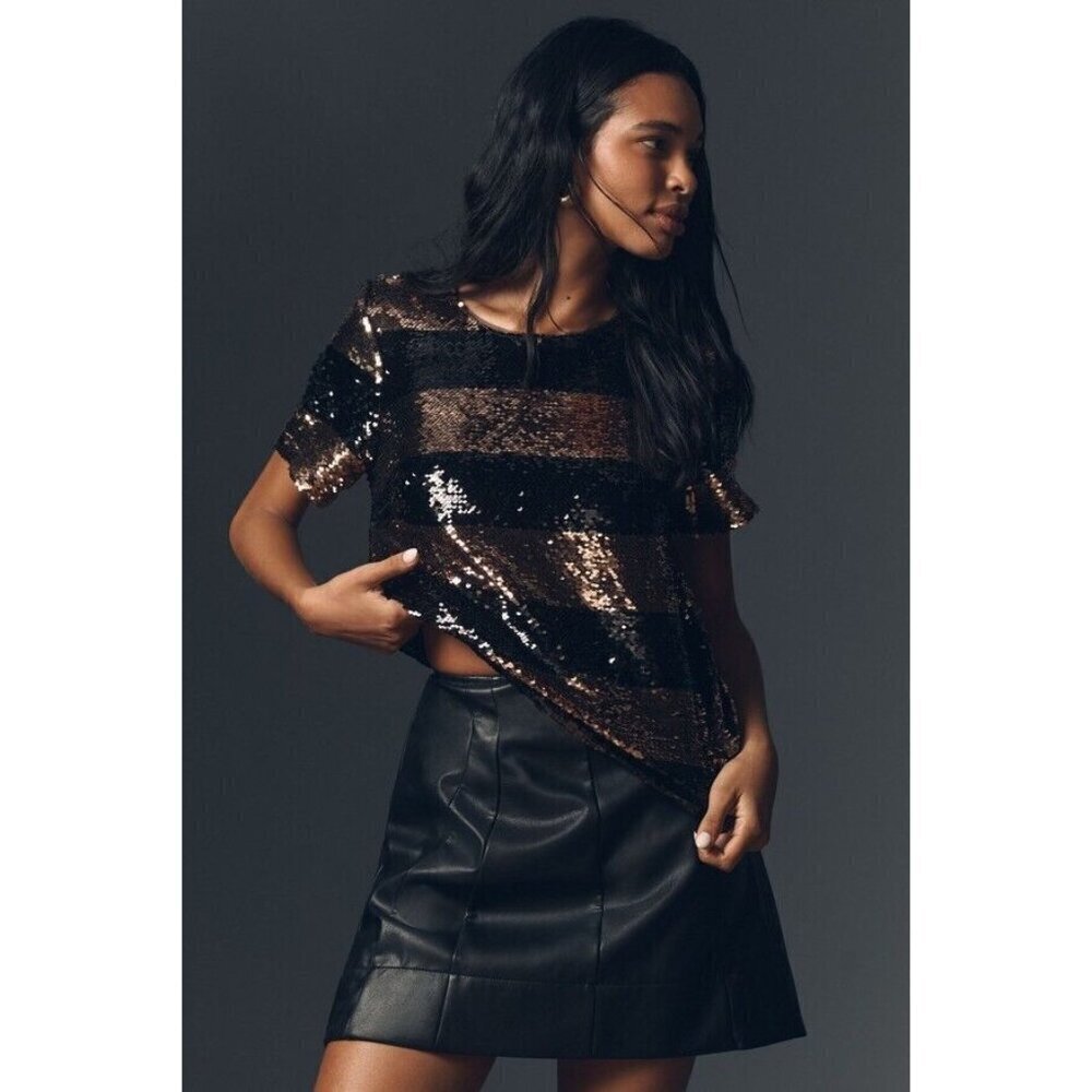 Maeve Short-Sleeve Sequin Striped Top S